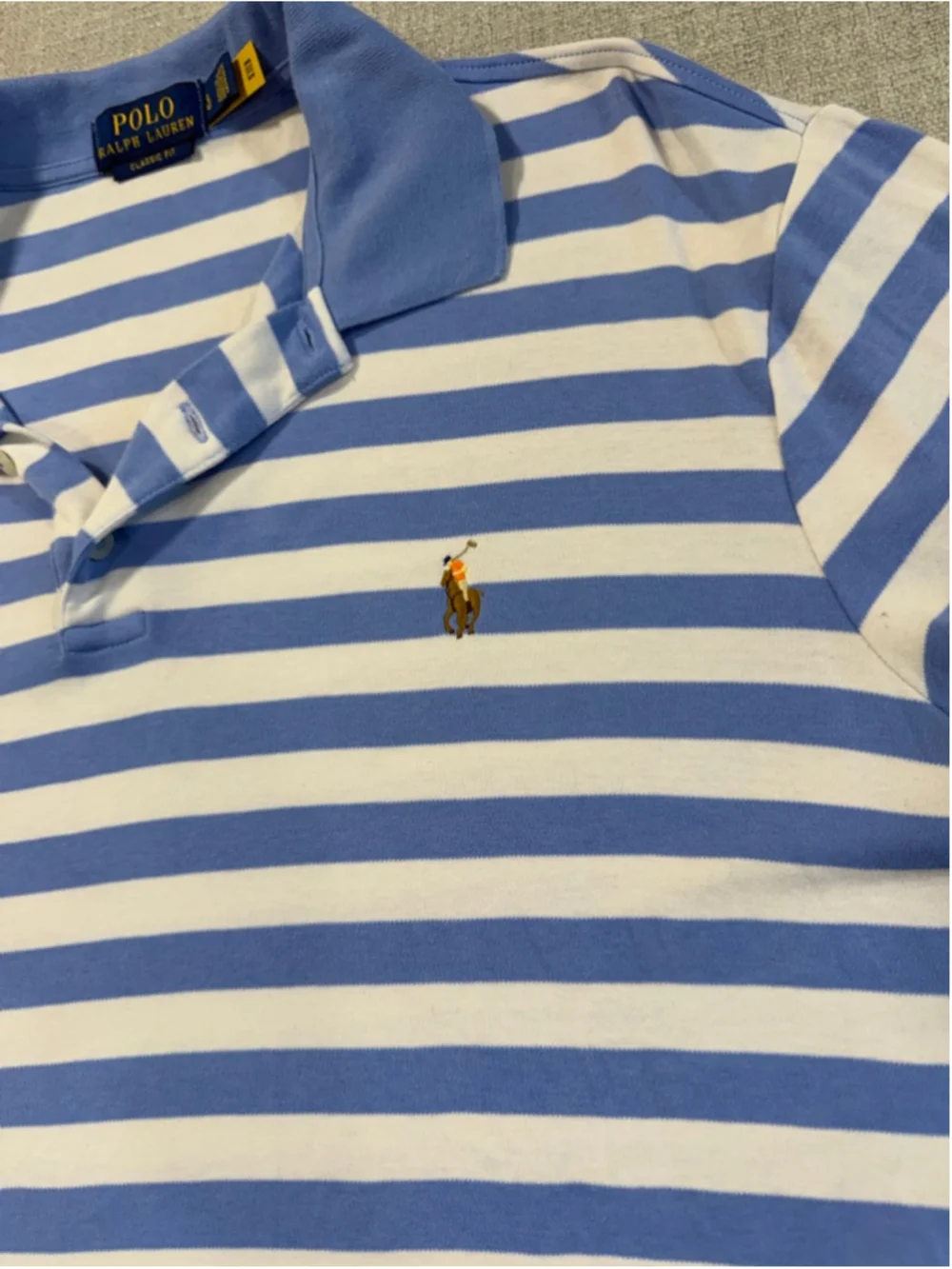 Polo Ralph Lauren mens blue and white striped short sleeve cotton polo size L
